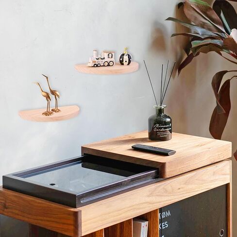 Small Floating Plant Shelves Set of 2 - Rustic Wood Half Circle Shelves for Bedroom Living Room Bathroom Kitchen Office (Natural) in Saudi Arabia