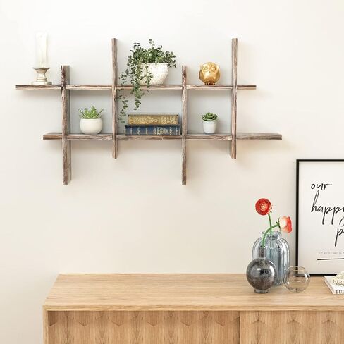 J JACKCUBE DESIGN Rustic Wall Mount Shelves Set of 2 Cube Grid Display Case Floating Organizer Rack Farmhouse Style Home Decor for Bathroom, Kitchen, Bedroom - MK511A in Saudi Arabia
