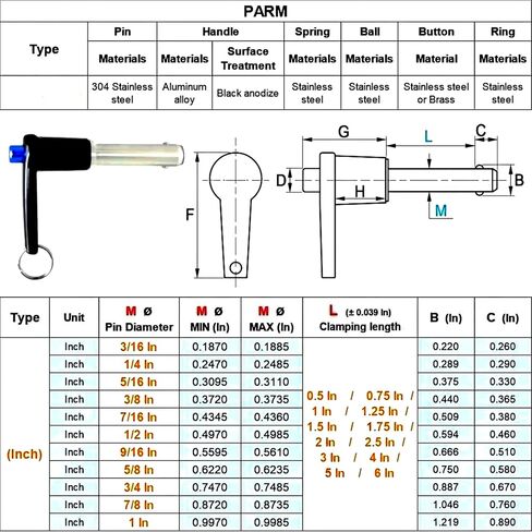 Stainless Steel Quick Pull Pins Self-Locking with L-Handle Ball Lock Pin/ Push Pin/ Quick Release pin with Lanyard Cable (2, Dia:9.5mmX60mm Length) in Saudi Arabia