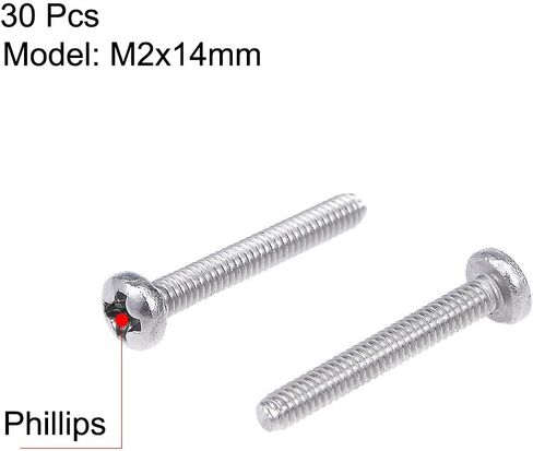 Uxcell M2x14mm مسامير آلة عموم فيليبس الصليب مسمار لولبي الرأس 304 الفولاذ المقاوم للصدأ السحابات البراغي 30 قطعة in Saudi Arabia