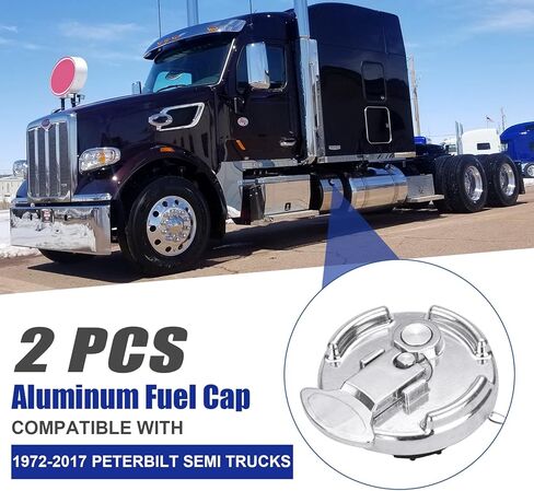 غطاء خزان الوقود Nakuuly غير قابل للقفل 4 بوصات 2 قطعة متوافق مع Peterbilt 386 387 579 587 1972-2017 شاحنات نصف ديزل من الألومنيوم على شكل رافعة غطاء خزان الوقود للشاحنة استبدال 11-04859-100 572.1015 in Kuwait