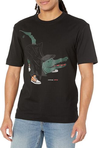 Lacoste Contemporary Collection's Men's Netflix Lupin Short Sleeve Relaxed Fit Croc Graphic Tee Shirt in Saudi Arabia