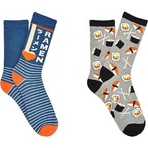 Sock House Co. Ramen & Sushi Crew Socks (2 Pair) - Fits Mens Shoe Size 9-13
