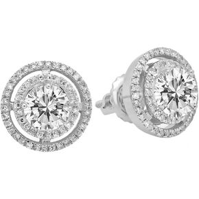 Dazzlingrock Collection 14K Each 5 MM Round Lab Created Gemstone & White Diamond Ladies Halo Stud Earrings, White Gold