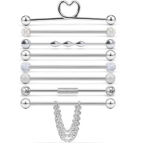 مجوهرات ثقب الحديد الصناعية من سيرينج 14 جرام من الفولاذ المقاوم للصدأ الغضروف اللولب محارة 1 1/2 بوصة (38 ملم) سلسلة قلب للنساء والرجال 8 قطع in Kuwait