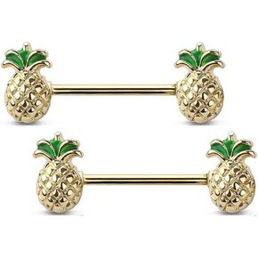 Body Accentz 14g Golden Pineapple Ends Nipple Ring Nipple Bar 1.6mm Nipple Piercing Barbell (Blue)