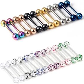 Prjndjw 14G Surgical Steel Tongue Rings Glow in The Dark Tongue Nipple Rings Glitter Tongue Ring Steel Ball Body Piercing Jewelry for Women Men 24Pcs 16MM