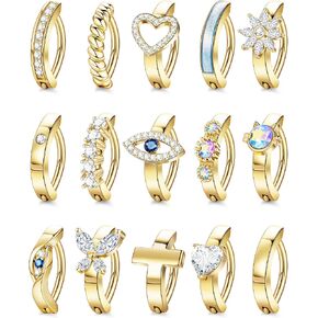 NICEIGHT 15Pcs 14G Surgical Steel Clicker Belly Button Rings for Women Girls Reverse Navel Rings Cute Simple CZ Butterfly Evil Eye Heart Belly Piercing Jewelry in Kuwait