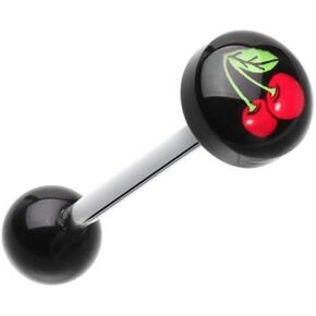 Covet Jewelry Lucky Cherry Logo Acrylic Barbell Tongue Ring