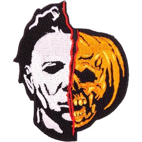 Halloween II Michael Myers Split Pumpkin Mask Iron-On Patch – Official Rock Rebel Embroidered Horror Movie Patch