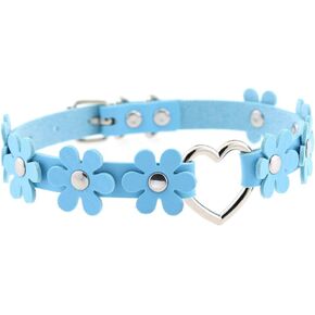 Women Girls Flower Leather Choker Collar Punk Rock Gothic Heart Choker Necklace