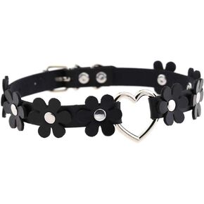 Women Girls Flower Leather Choker Collar Punk Rock Gothic Heart Choker Necklace