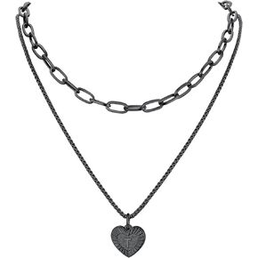 PROSTEEL Trendy Paperclip Chain Initial Heart Layered Necklace for Women, A-Z Available Black/Gold Plated Stainless Steel, 14"/20", Come Gift Box