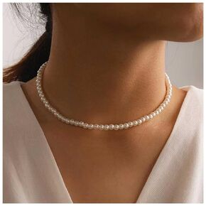 Vintage Pearl Necklace Choker Tiny Pearl Chain Necklace White Pearl Choker Necklace Round Pearl Charm Necklace Chain Jewelry for Women and Girls