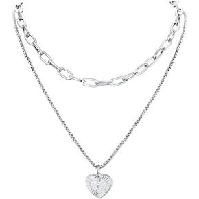 PROSTEEL Trendy Paperclip Chain Initial Heart Layered Necklace for Women, A-Z Available Black/Gold Plated Stainless Steel, 14"/20", Come Gift Box in Kuwait