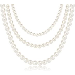 3 Strand Pearl Necklaces for Women Faux Pearl Choker Necklace for Women Girls White Three Strand Pearls Necklace for Wife Layered Pearl Necklace for Daughter Pearl Gifts