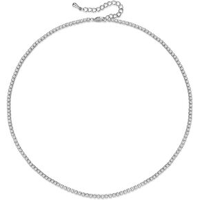 WOWORAMA Tennis Necklace for Women Cubic Zirconia Necklace Gold Silver 2mm Thin Diamond Cut Dainty Necklace Choker Classic Initial Tennis Necklace