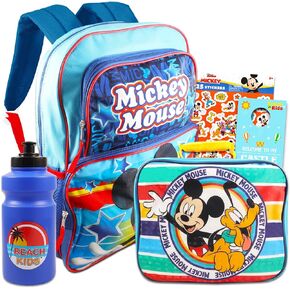 Disney Mickey Mouse Backpack and Lunch Box Set - 6 Pc School Supplies Bundle with 16'' Backpack, Insulated Box, Canteen, Stickers, More (Disney Gifts)
