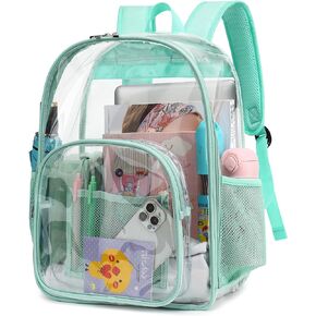 Kouxunt Clear Backpack Men Women Heavy Duty PVC Plastic Transparent School Backpack See Through Bookbags for Teen Girls Boys (Red)
