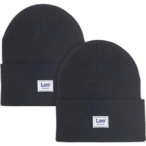 Lee Workwear Men’s Beanie Hats - Men Knit Cuffed Mens Skull Winter Hat, 2 Pack