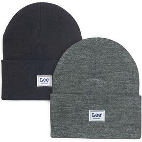Lee Workwear Men’s Beanie Hats - Men Knit Cuffed Mens Skull Winter Hat, 2 Pack