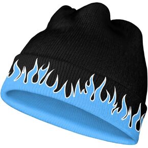 Fire Flame Beanie Hats for Men Women Soft Warm Graphic Beanie Novelty Funny Cuffed Skull Caps Winter Hat