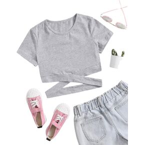 تيشيرتات Romwe للفتيات ذات أكمام قصيرة متقاطعة وجذابة ذات أكمام قصيرة in Kuwait