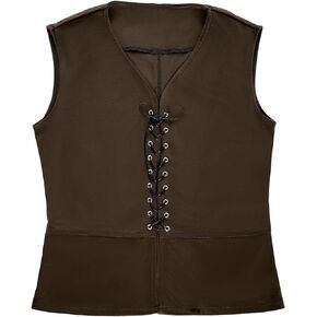 Rbenxia Mens Medieval Renaissance Vest Pirate Costume Gothic Steampunk Lace-up Viking Waistcoat Halloween Outfit (Dark Brown)