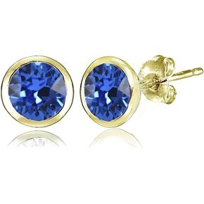 Yellow Gold Flashed Sterling Silver 5mm Bezel-set Martini Stud Earrings created with European Crystals