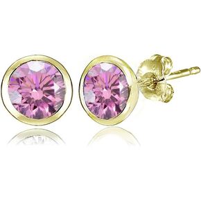 Yellow Gold Flashed Sterling Silver 5mm Bezel-set Martini Stud Earrings created with European Crystals