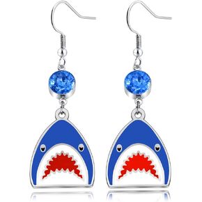 Shark With Birthstone Earrings Beach Lover Gift Shark Lover Gift Ocean Fish Decoration Funny Party Gifts for Women Girls