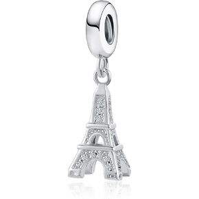 Women Paris Eiffel Tower Charm for Bracelets Necklace Pendant Silver Dangle France Fashion BeadGirls Friend Sister Wife Daughter Birthday Christmas Family