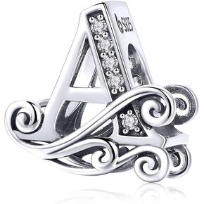 Eternalll Jewellery - Spacer Beads Authentic 925 Sterling Silver Charms Vintage A-Z Letter Alphabet Charms Fit Pandora Bead Bracelets & Women Original Charm DIY Jewelry