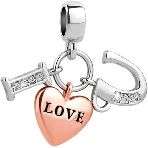 CharmSStory I Love You Rose Gold Plated Heart Charms Pendant for Bracelet Necklaces