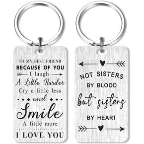 MOQIYXL Friend Gifts Keychains for Women Teen Girl, Not Sisters By Blood But Sisters By Heart Friendship Gifts