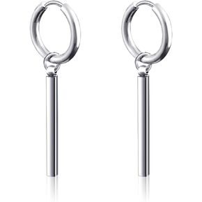 KVANU Punk Stainless Steel Long Bar Small Huggie Hoop Earrings Hypoallergenic Minimalist Dangle Drop Ear Earrings Jewelry for Women Girls Men