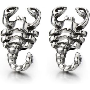 Mens Scorpion King Stud Earrings in Stainless Steel Gothic Biker Punk Rock, Screw Back, 2 Pcs