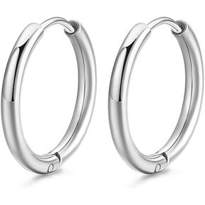 G23 Titanium Huggie Hoop Earrings 8mm/10mm/12mm/14mm Hypoallergenic Nickel Free Earrings Hoop for Sensitive Skin Cartilage Helix Lobes Hinged Sleeper Earrings For Men Women Girls