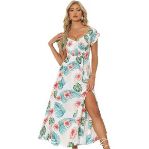 Allegra K Maxi Smock Dresses for Women's Beach Off Shoulder Floral Dress