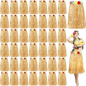 48 Pcs 24 Inch Hawaiian Luau Hula Grass Skirts Tropical Hawaiian Grass Dress Summer Costume for Women Girls