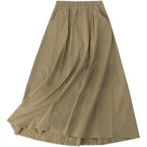SANGTREE Women's Casual Cotton Linen Skirts with Pockets