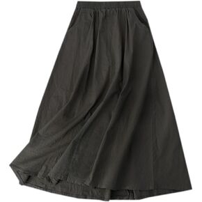 SANGTREE Women's Casual Cotton Linen Skirts with Pockets