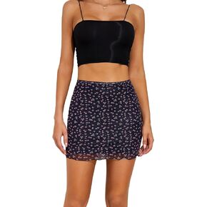 JUMISEE Women’s Tie Dye Mesh Mini Skirt High Waist Lettuce Hem A-Line Bodycon Short Skirt