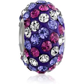 Bling Jewelry Solid Stripe Color Pave Crystal Spacer Bead Charm For Women Teen Fits European Charm Bracelet .925 Sterling Silver Core