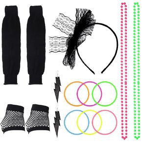 YASUOA 80s Outfit for Women 80s Accessories for Women with Lightening Bolt Earrings Leg Warmers Neon Bracelets