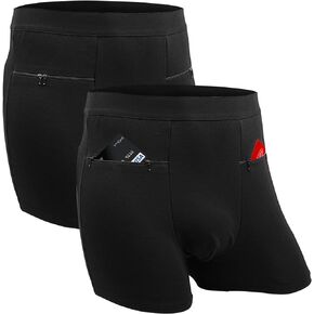 ANLINKSHINE Men's Boxer Briefs Secret Hidden Pocket, Travel Underwear with Secret Front Stash Pocket (Black) - 2 Packs