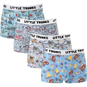 Littleforbig Men’s Breathable Durable Cotton Underwear Moisture-Wicking Cars Little Trunks 4 Pack Boxer Briefs Set