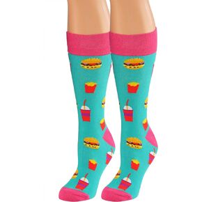 ARAD Burger and Fries Socks, Funny Food-Themed Knee-High Socks Novelty
