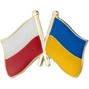 Poland Polish Ukraine Ukrainian National Flag Crossed Flags Friendship Love Alliance Allies 1" Enamel Pin