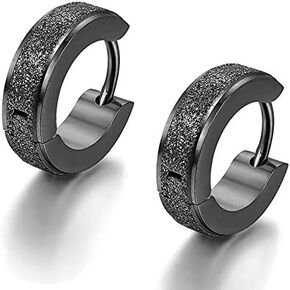 Men's Classic Stainless Steel Matte Hoop Huggie Stud Earrings, Christmas Valentine Gift Hinged Hoop Earrings.Polished Finish Edge Hoop Huggy Earrings for Men Women